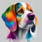Colorful rainbow realistic Beagle dog