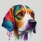 Colorful rainbow realistic Beagle dog.