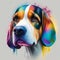 colorful rainbow realistic Beagle dog, animal mascot