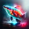 Colorful rainbow trout fish in neon light. Vector realistic illustration. Generative AI