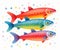 Colorful rainbow trout on a white background. Cartoon watercolor illustration. Generative AI