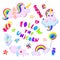 Colorful rainbow unicorns and sweets.