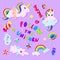 Colorful rainbow unicorns and sweets.