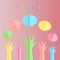 Colorful Raised hands up with blank bubble for volunteering