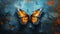 Colorful Realism: Dark Orange And Dark Aquamarine Butterfly Graffiti Wallpaper