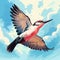 Colorful Realism: A Hand-drawn Illustration Of A Bird Flying Through A Blue Sky