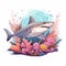 Colorful Realism: Vector Illustration Of Sharks And Corals In Coralpunk Style