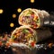 Colorful Realism: Vibrant Burrito Wrap With Sprinkles On Black Background