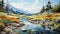 Colorful Realism: A Whistlerian Illustration Of A River In The Mountains