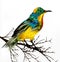 Colorful realistic tropical bird sit at the branch on wh