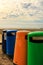 Colorful Recycling bins on the beach