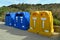 Colorful recycling bins in Menorca