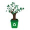 Colorful recycling container with leafy tree plant