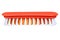 Colorful red plastic brush with orange and white bristles for cleaning clothes,Washing brush isolated on white background