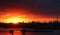 Colorful red sunrise, daylight, at the port of Corpus Christi, USA