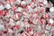 Colorful red and white peppermint salt water taffy