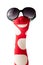 Colorful red and white polka dot sock puppet