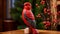 Colorful Red Woodpecker Bird Statue In Biedermeier Style