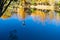 colorful reflection in river in sunny autumn day