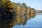 Colorful reflections of fall foliage on West Hartford reservoir.