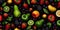 Colorful and Refreshing Fruits and Vegetables Drenched in Drops of Water, Seamless Texture Pattern