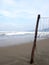 Colorful relax lonesome clean tropical white sand beach sea scene