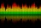 Colorful retro audio equalizer bars with sound spectrum colors from green to red isolated on black. Music or decibels wave