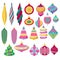 Colorful retro baubles set. Decorative christmas tree balls.