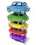 Colorful retro compact car pile