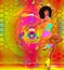 Colorful Retro Disco Dancer With Afro
