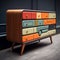 Colorful Retro Dresser With Futuristic Contraptions And Precise Detailing