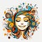 Colorful Retro-style Woman\\\'s Face With Joyful Swirls And Designs