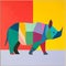 Colorful Rhino Painting In Deconstructed Minimalism Style