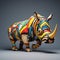 Colorful Rhino Sculpture With Innovative Techniques And Bold Patterns