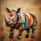 Colorful Rhino Sculpture: A Vibrant Blend Of Street Art And Abstract Expressionism