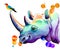 Colorful rhinoceros with bird