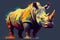 Colorful rhinoceros with colorful paint splashes on dark background AI Generated animal ai
