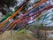 colorful ribbons fluttering from the wind in the forest