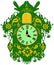 Colorful rich decorated green cuckoo clock