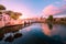 Colorful Rimini cityscape at the sunset. Historic old Rimini centre.