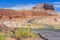 Colorful road in desert painted with different color sediments and rocks near Goblin Valley State Park Utah USA