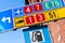 Colorful road signs with route numbers