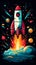 A Colorful Rocket Soaring Through the Vastness of Space