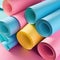 Colorful Rolls of Paper. Background From Pink, Blue, Yellow Folded Sheets of Cardboard. Bright Craft Cardboard Folded with Curls.