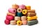 Colorful rolls of thread pile for knitting isolated on the white background.