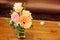 Colorful romantic flower bouquet with on wooden table background. Anniversary, Valentine, Wedding, Proposal, Dating, Surprise, Lov