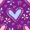 Colorful romantic seamless pattern with hearts and hand drawn flowers