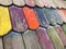 Colorful roof tiles,  closeup of playground house roof