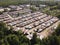 colorful roofs of old small garages aerial photo