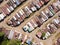 colorful roofs of old small garages aerial photo